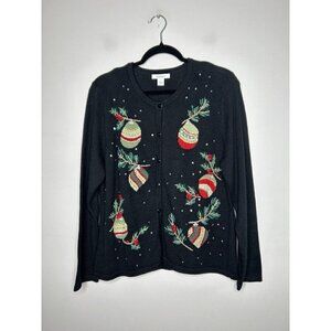 Dressbarn Vintage Women’s Buttons Embroidered Beaded Holiday Sweater Size Large